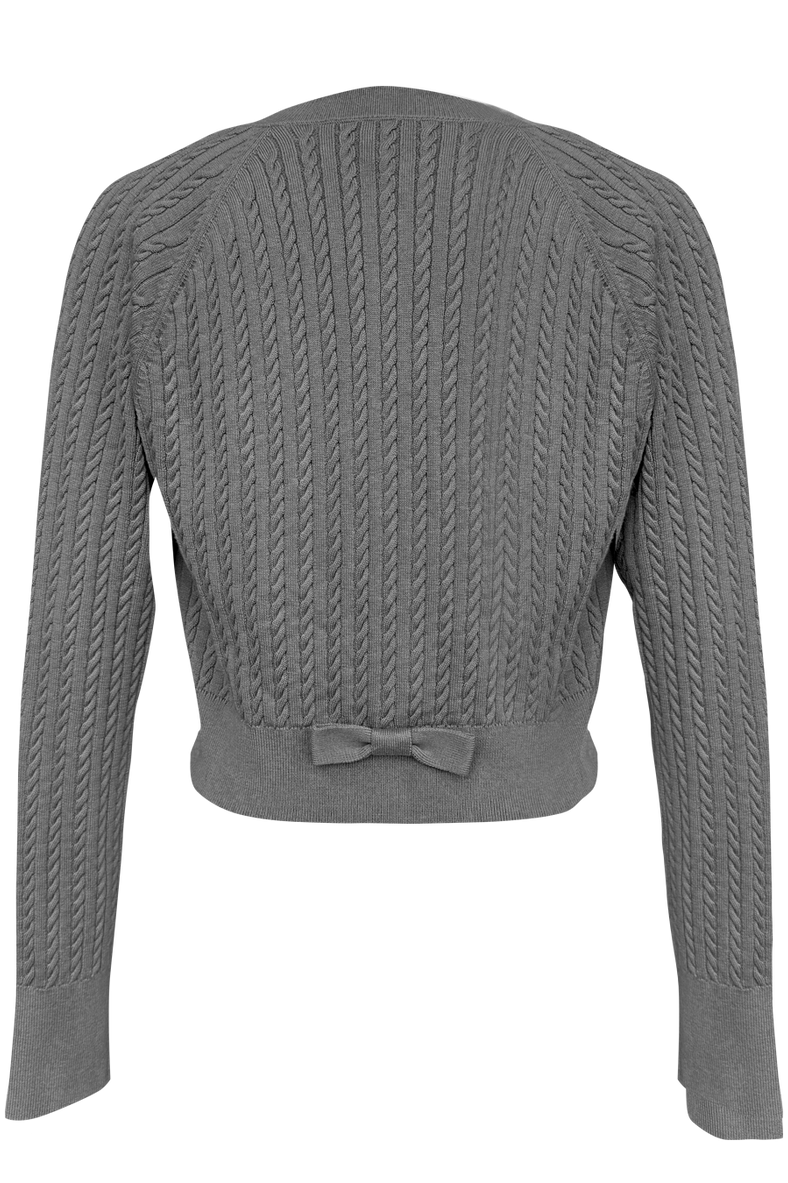 Vania Romoff Lucy Cardigan in Gray crafted from soft wool with ribbon detail at the back