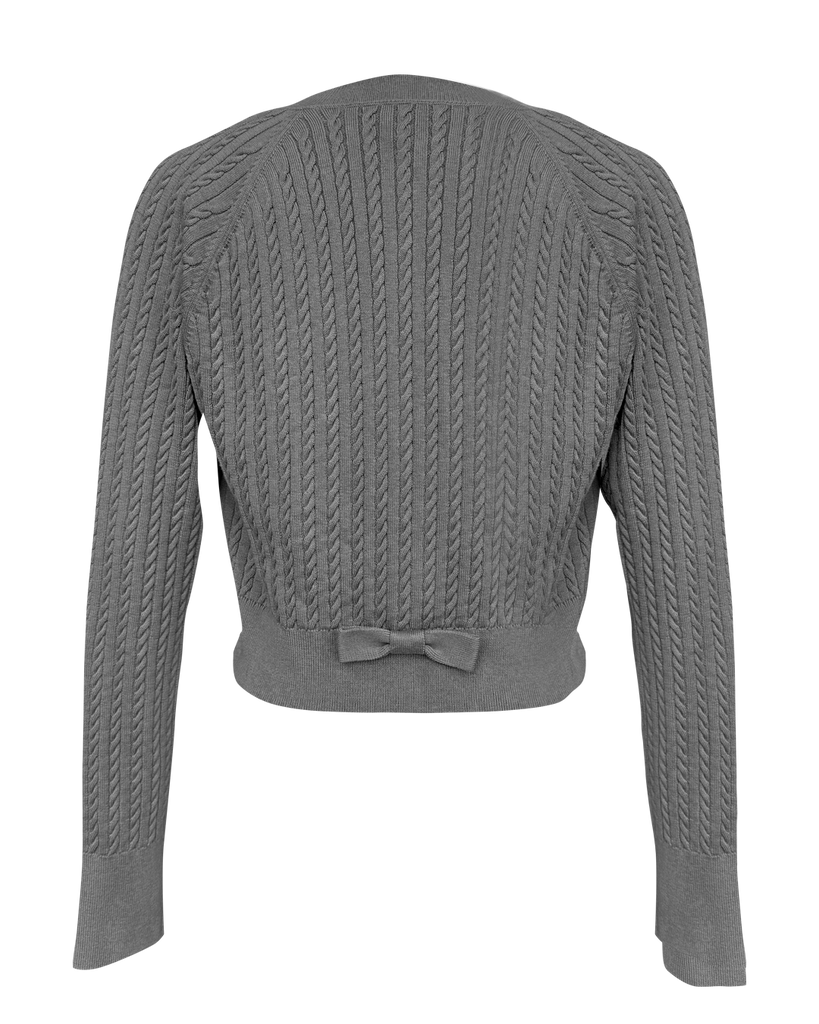 Vania Romoff Lucy Cardigan in Gray crafted from soft wool with ribbon detail at the back