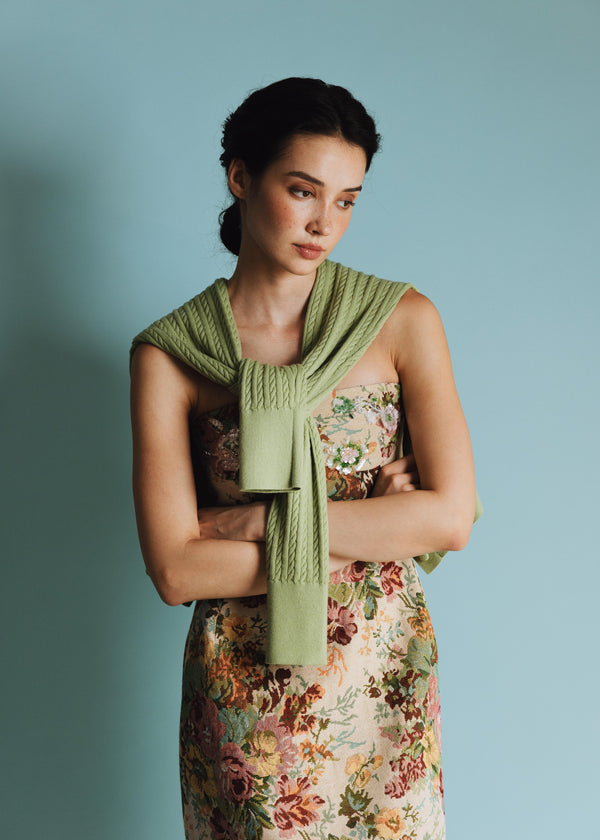 Vania Romoff Lucy Cardigan in Pistachio crafted from soft wool with ribbon detail at the back
