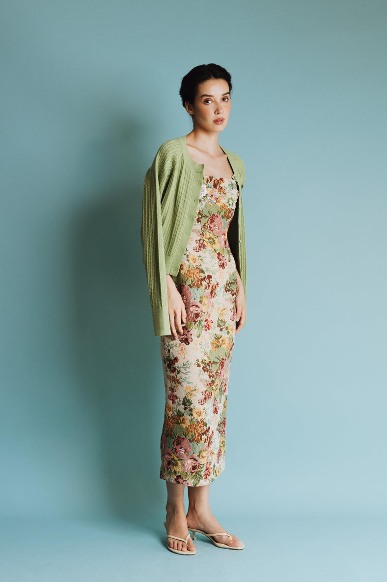 Vania Romoff Lucy Cardigan in Pistachio crafted from soft wool with ribbon detail at the back