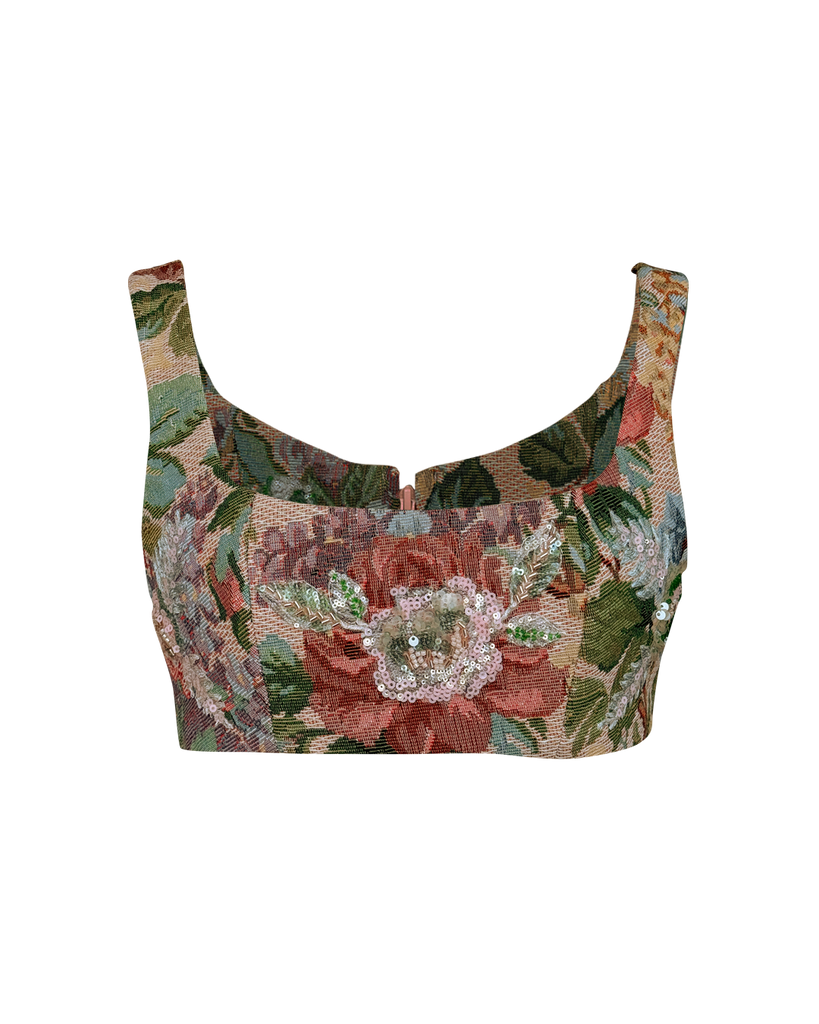 Vania Romoff Matilda Top crafted from floral brocade with a structured silhouette