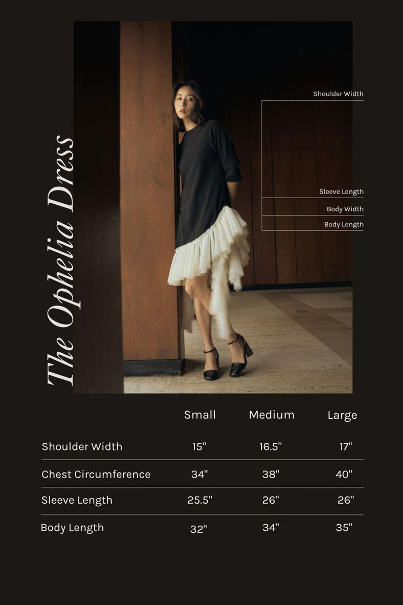 Vania Romoff The Ophelia Dress features a relaxed silhouette in ivory stretch crepe, with softly gathered sleeves and cascading ruffles measurements