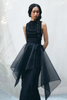 Vania Romoff Peplum Wrap Black made with sheer organza and ties at the waist