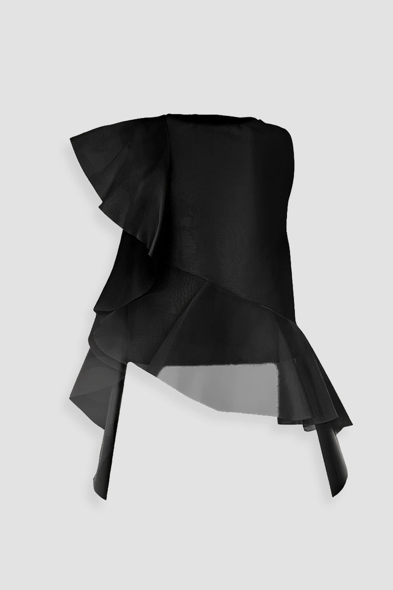 Vania Romoff Runa Top Black made with silk organza and semi-sheer