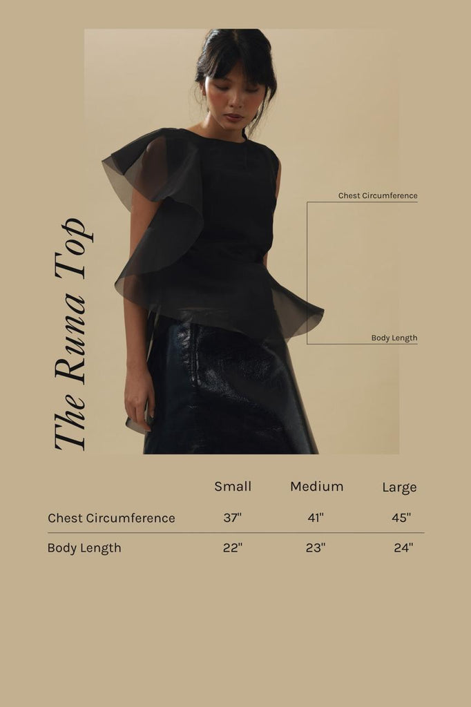 Vania Romoff Runa Top made with silk organza and semi-sheer measurements