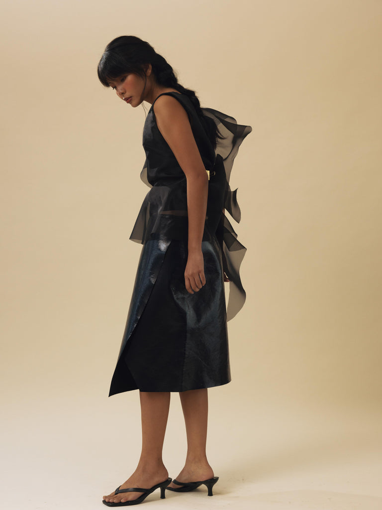 Vania Romoff Runa Top Black made with silk organza and semi-sheer