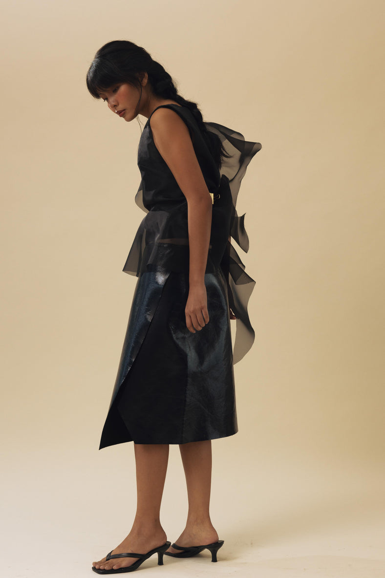Vania Romoff Runa Top Black made with silk organza and semi-sheer
