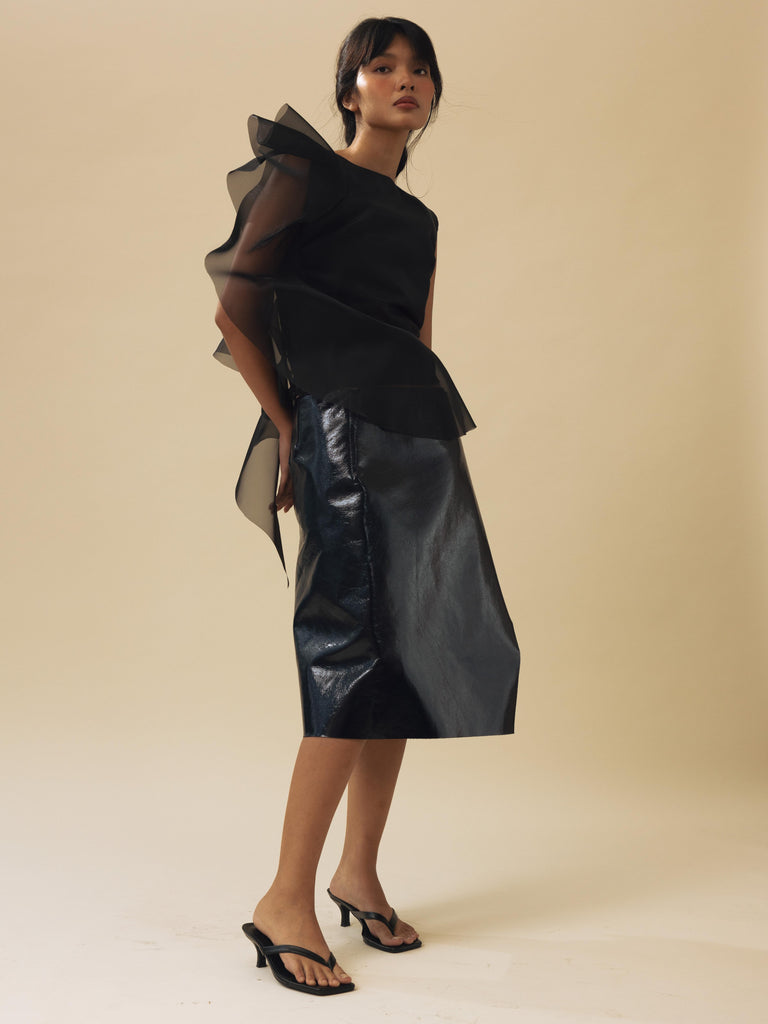Vania Romoff Runa Top Black made with silk organza and semi-sheer