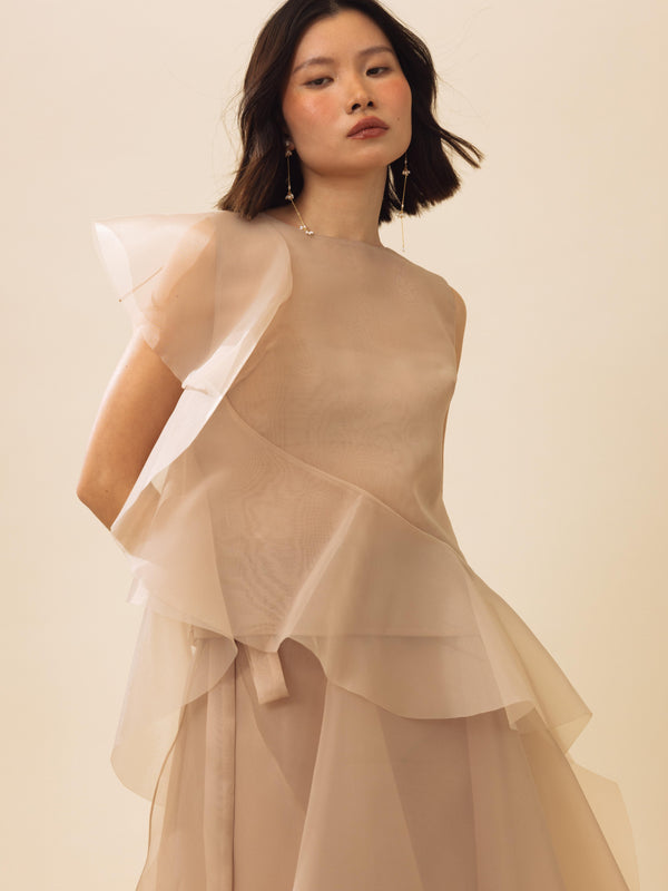 Vania Romoff Runa Top Nude made with silk organza and semi-sheer