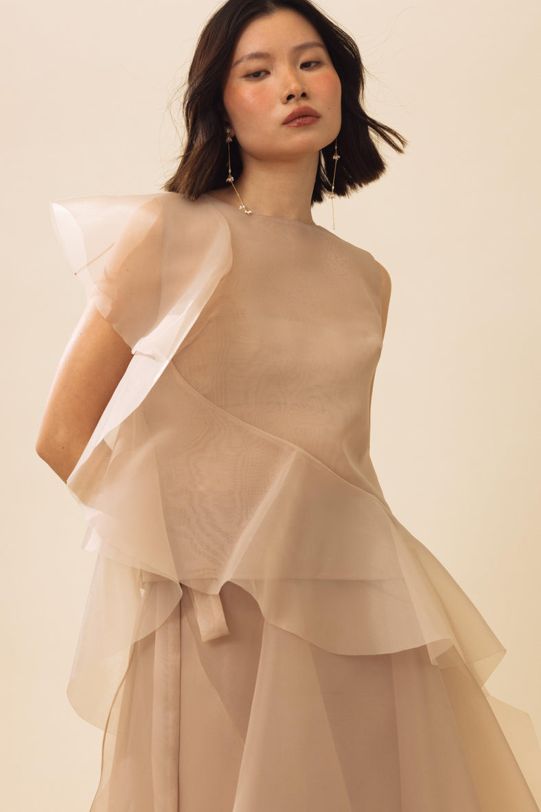 Vania Romoff Runa Top Nude made with silk organza and semi-sheer