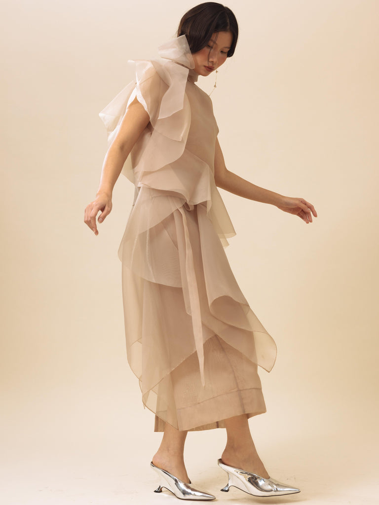 Vania Romoff Runa Top Nude made with silk organza and semi-sheer