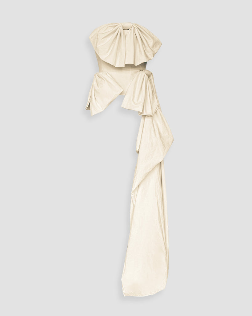 Vania Romoff Simone Top Ivory made in taffeta and shaped by hand-sewn statement bows