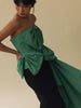 Vania Romoff Simone Top Green made in taffeta and shaped by hand-sewn statement bows