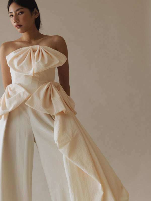Vania Romoff Simone Top made in taffeta and shaped by hand-sewn statement bows