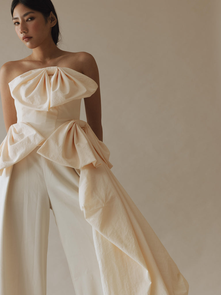 Vania Romoff Simone Top made in taffeta and shaped by hand-sewn statement bows
