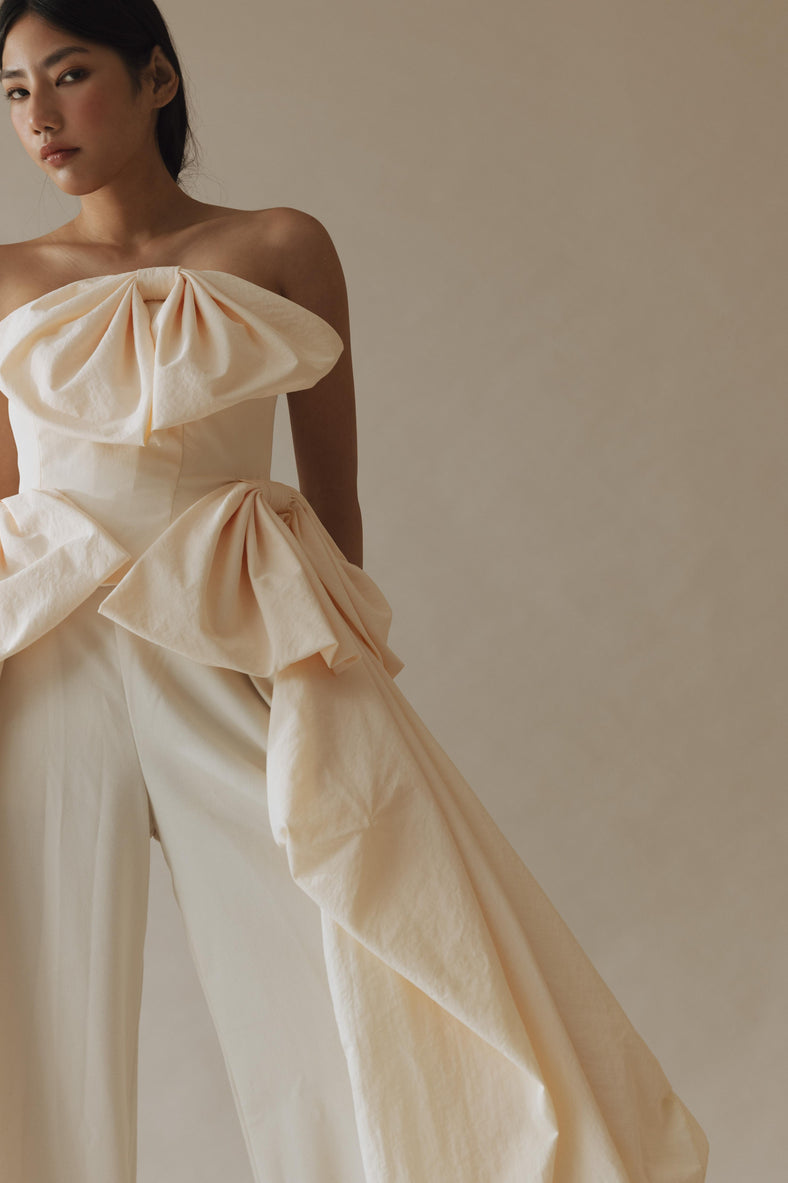 Vania Romoff Simone Top made in taffeta and shaped by hand-sewn statement bows