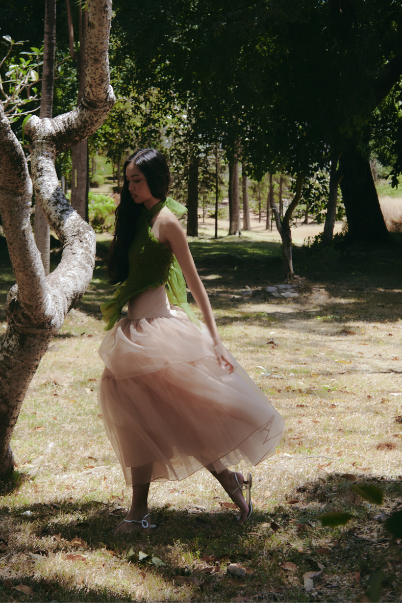 Vania Romoff The Vita Top in olive   features intricate hand-smocked detailing and made with french gauze