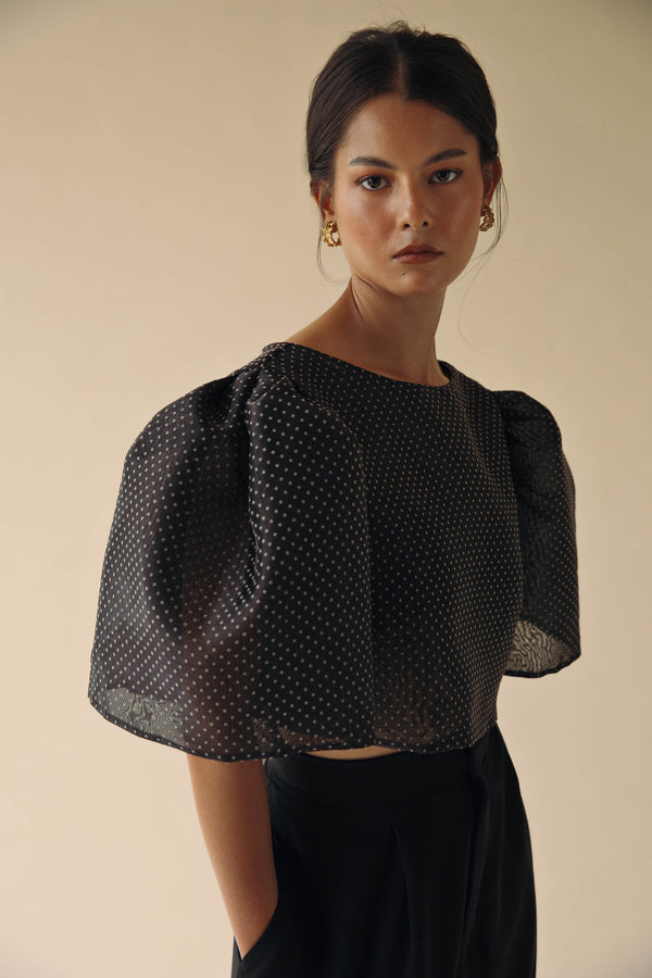 Camisa Top in Black Polkadot - Women's RTW Dresses & Accessories - Made In The Philippines - Vania Romoff