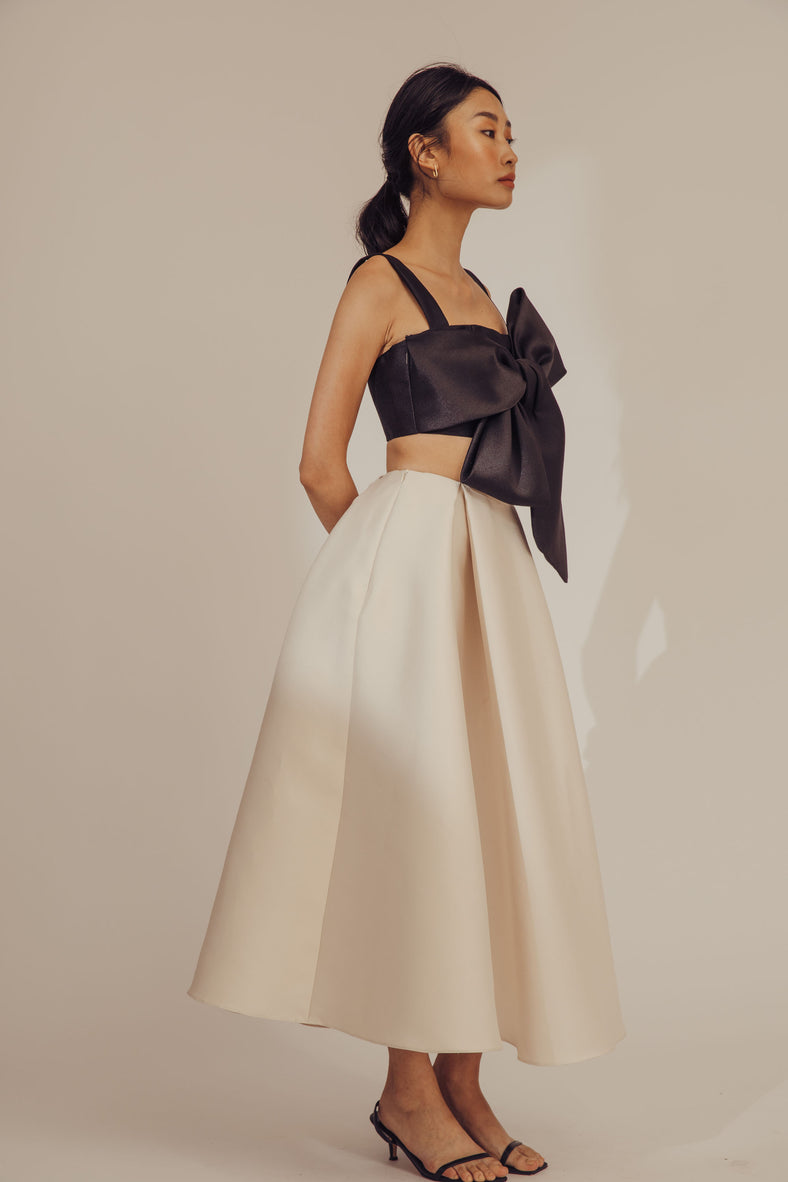 Box Pleat Midi Skirt (Light Gold) - Women's RTW Dresses & Accessories - Made In The Philippines - Vania Romoff