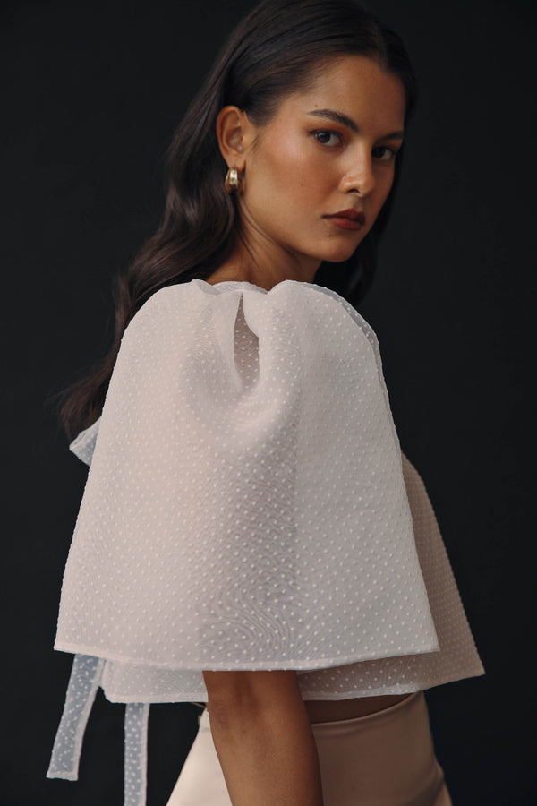 Camisa Top in White Polkadot - Women's RTW Dresses & Accessories - Made In The Philippines - Vania Romoff