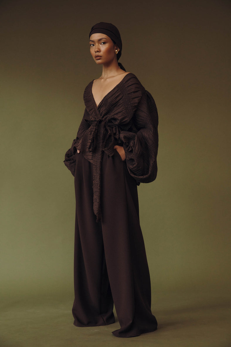 Tailored Trousers in Brown - Women's RTW Dresses & Accessories - Made In The Philippines - Vania Romoff