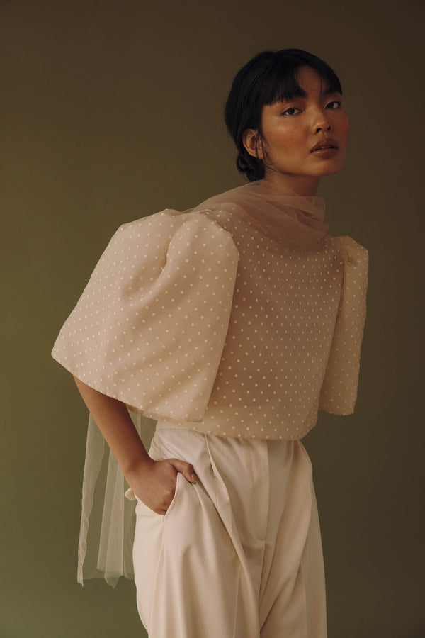 Camisa Top in Bone Polkadot - Women's RTW Dresses & Accessories - Made In The Philippines - Vania Romoff