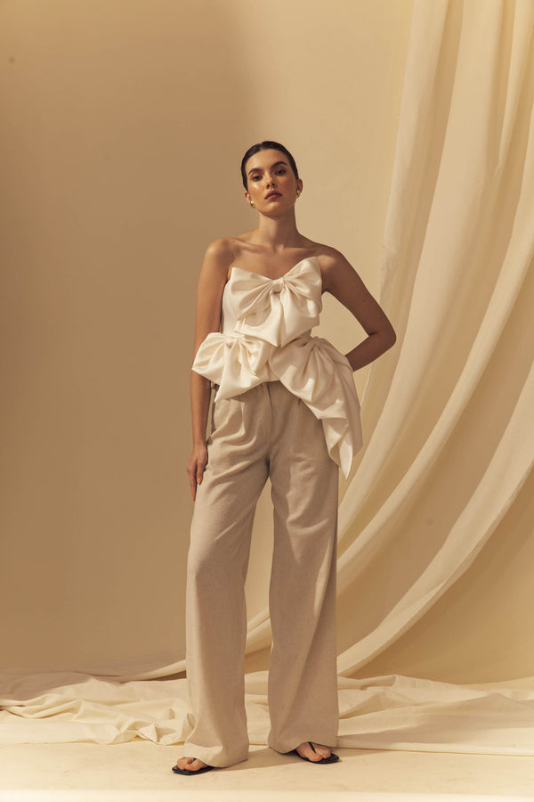 Linen Trousers in Beige - Women's RTW Dresses & Accessories - Made In The Philippines - Vania Romoff
